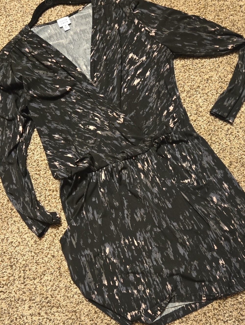 Black Patterned Faux Wrap-Style Women's Dress From Evereve.